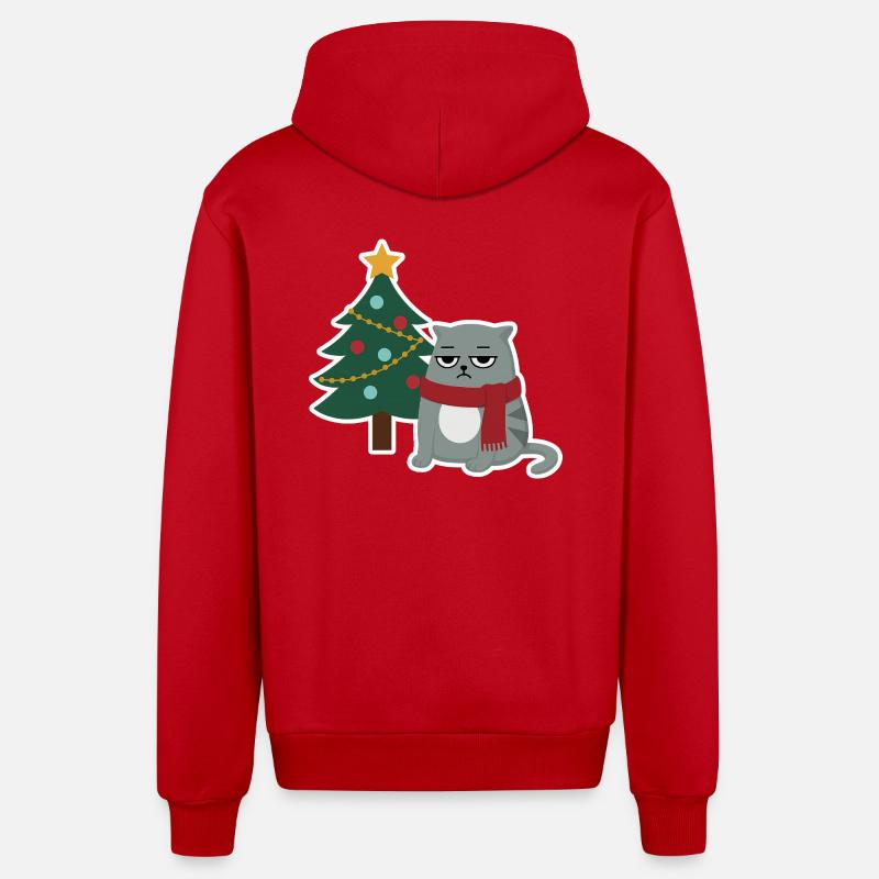 Cat Grumpy Christmas - Organic Relaxed Hooded Jacket Made in EU - red
