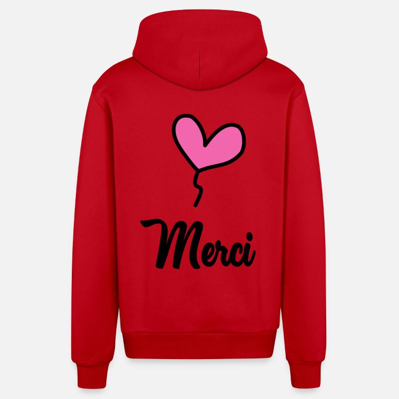 MERCI. MAÎTRESSE. MAÎTRE. MERCI MAÎTRESSE - Veste à capuche bio décontractée fabriquée en UE - rouge