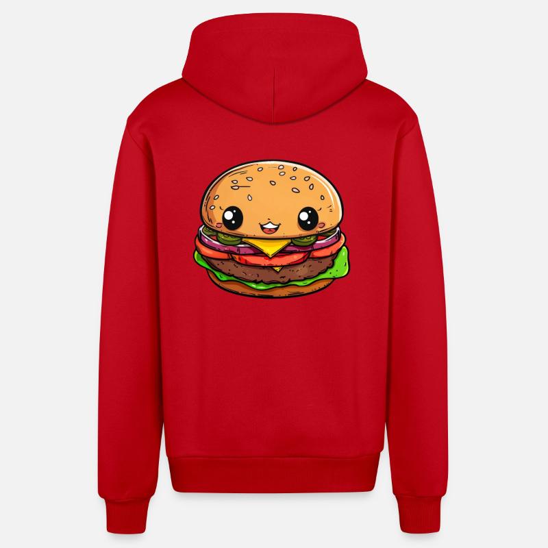Bande dessinée Burger drôle - Veste à capuche bio décontractée fabriquée en UE - rouge
