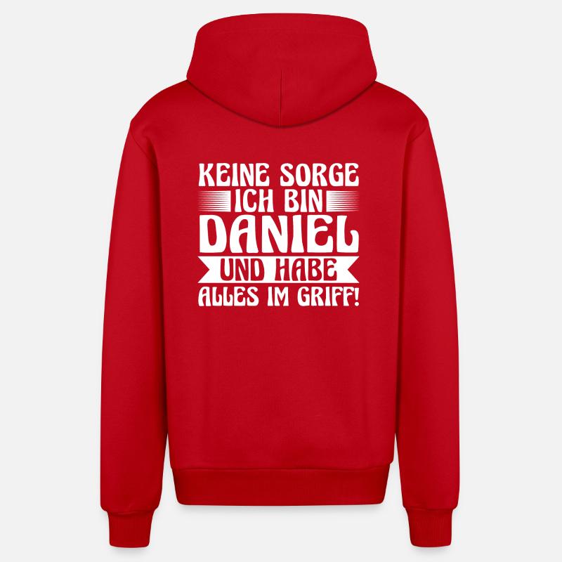 First name Daniel - Organic Relaxed Hooded Jacket Made in EU - red