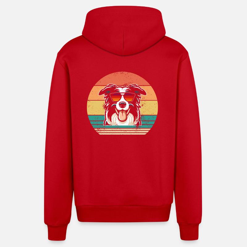 Border Collie - Organic Relaxed Hooded Jacket Made in EU - red