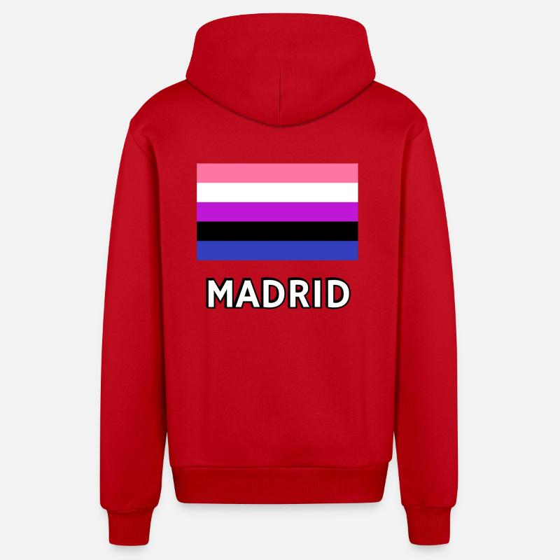 Genderfluid Pride Drapeau Madrid - Veste à capuche bio décontractée fabriquée en UE - rouge