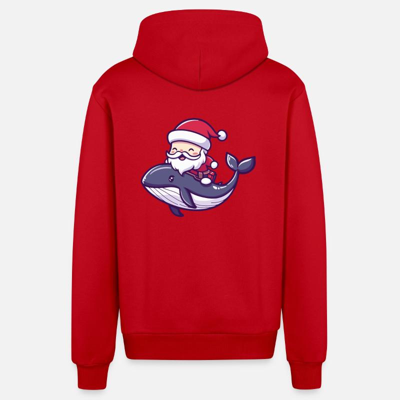 Baleine Père Noël Dessin animé - Veste à capuche bio décontractée fabriquée en UE - rouge