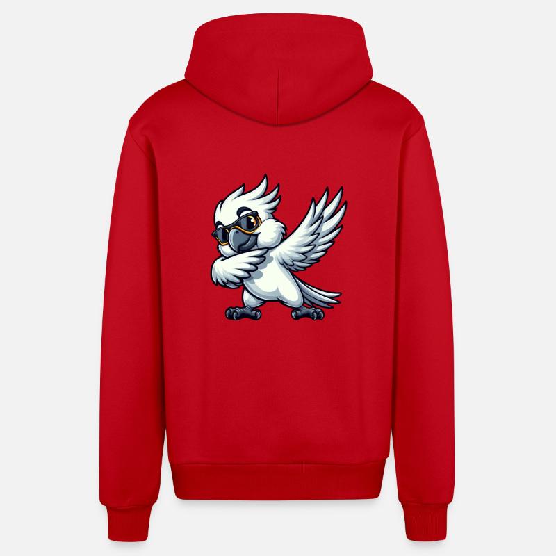 Budgie Dab Pose Fun Design - Organic Relaxed Hooded Jacket Made in EU - red