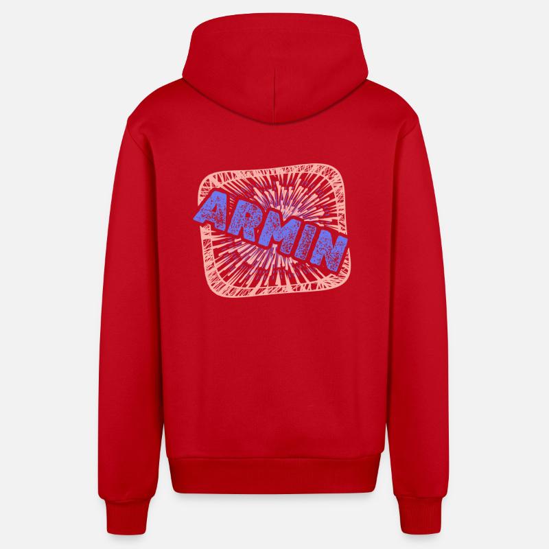 Cadeau pour Armin - Veste à capuche bio décontractée fabriquée en UE - rouge