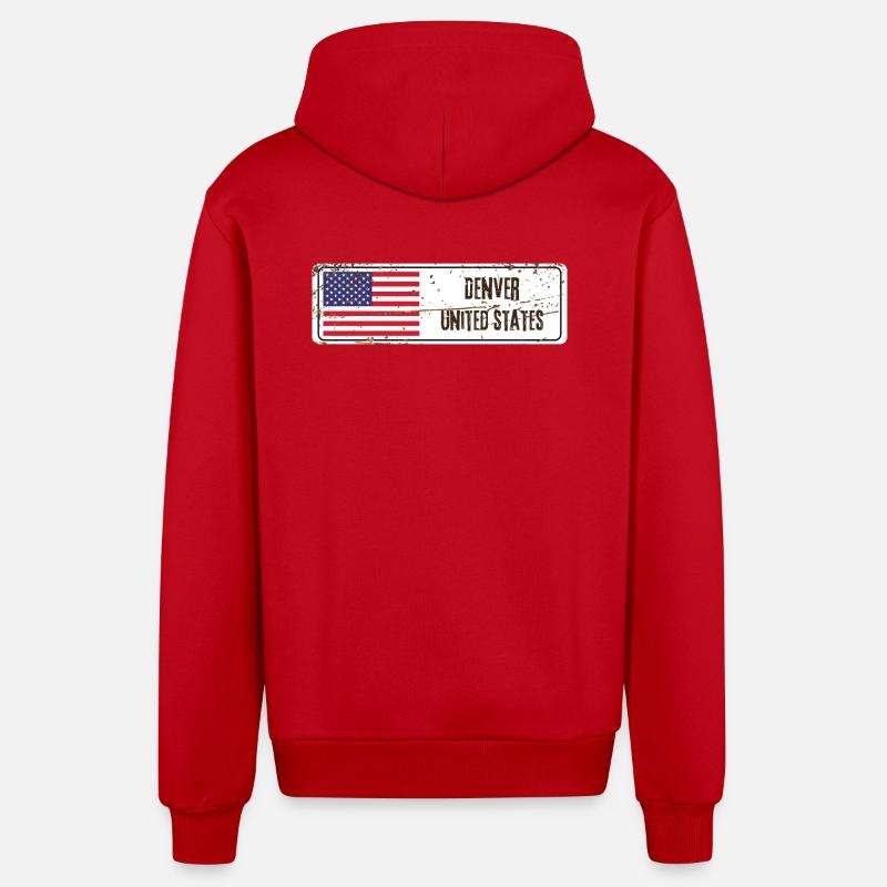 Denver Drapeau des États-Unis - Veste à capuche bio décontractée fabriquée en UE - rouge