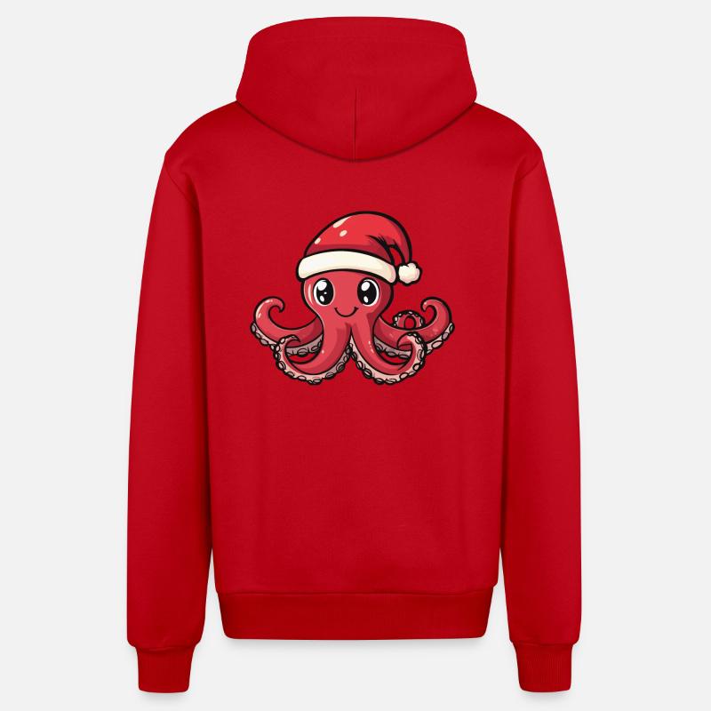 Pieuvre Noël Mignon - Veste à capuche bio décontractée fabriquée en UE - rouge