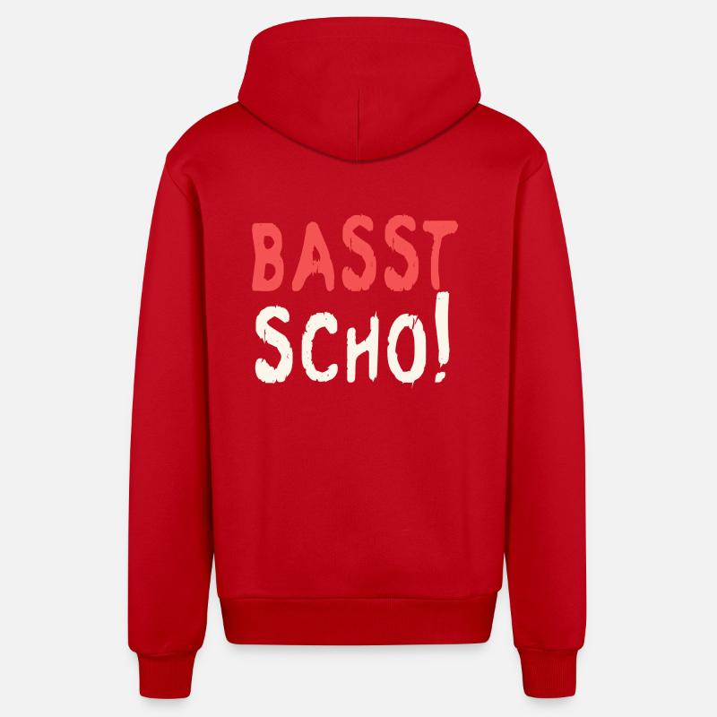 Basst scho rot texte baige - Veste à capuche bio décontractée fabriquée en UE - rouge