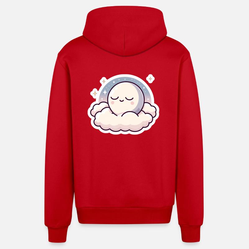 Lune endormie - Veste à capuche bio décontractée fabriquée en UE - rouge