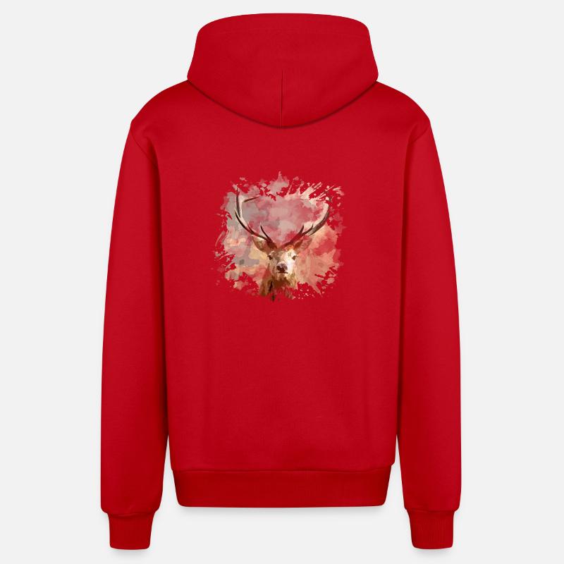 cerf - Veste à capuche bio décontractée fabriquée en UE - rouge