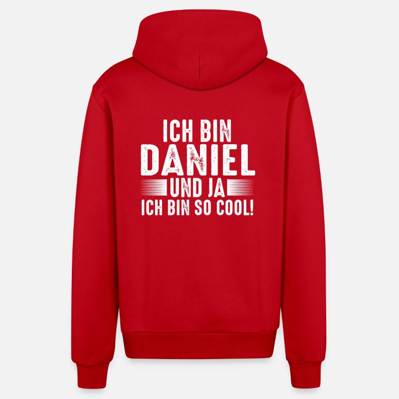 First name Daniel - Organic Relaxed Hooded Jacket Made in EU - red