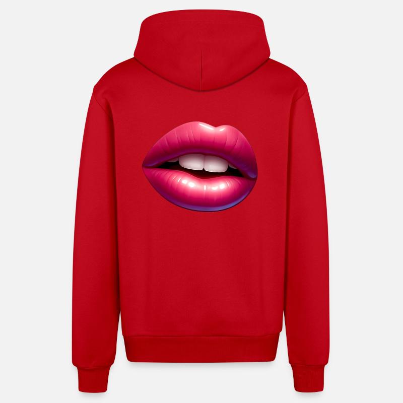Langue - Lèvres Roses - Douceur Charmante - Veste à capuche bio décontractée fabriquée en UE - rouge
