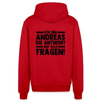 Prénom Andreas - Veste à capuche bio décontractée fabriquée en UE - rouge - Dos