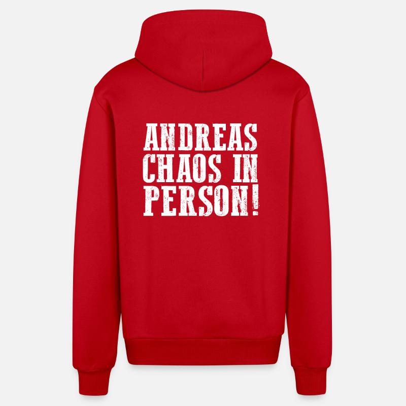 Prénom Andreas - Veste à capuche bio décontractée fabriquée en UE - rouge