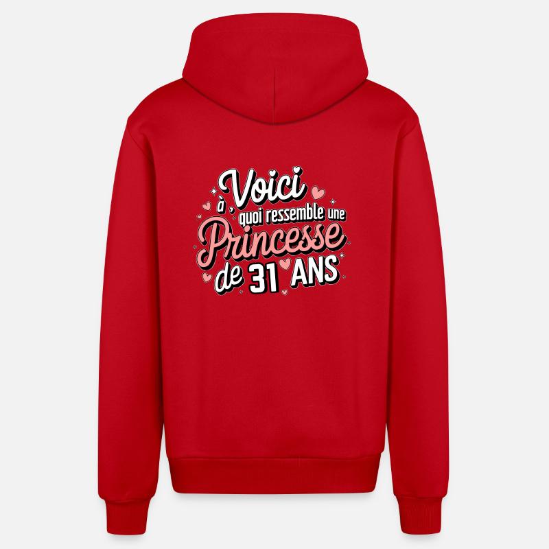 Princesse de 31 Ans - Veste à capuche bio décontractée fabriquée en UE - rouge