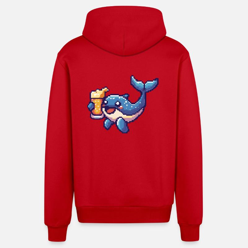 Baleine bière Pixel - Veste à capuche bio décontractée fabriquée en UE - rouge