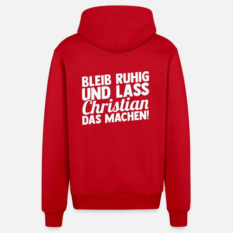 Prénom Chris Christian - Veste à capuche bio décontractée fabriquée en UE - rouge
