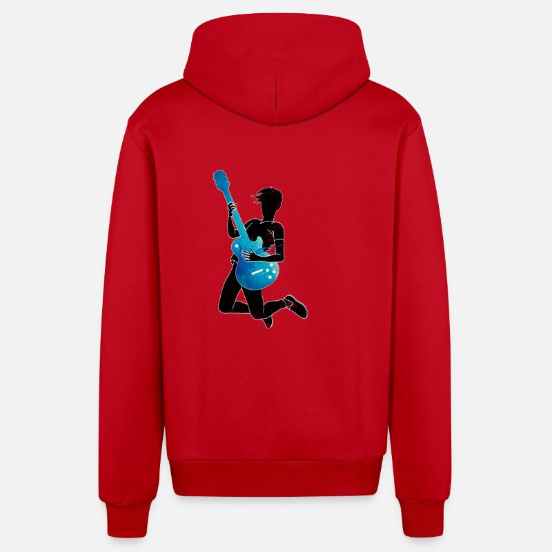 Musicien Blue Black Guitar - Veste à capuche bio décontractée fabriquée en UE - rouge