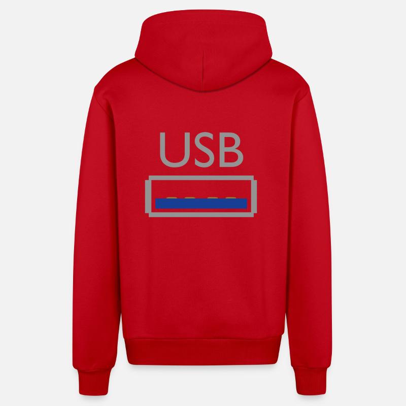 USB - Veste à capuche bio décontractée fabriquée en UE - rouge