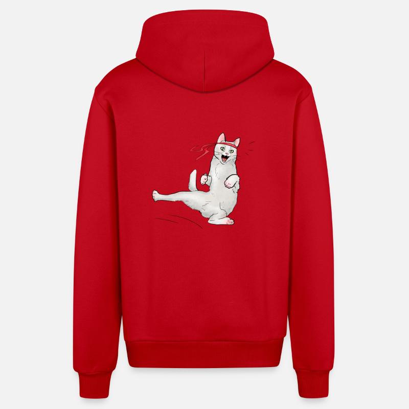 Chat au karaté - Veste à capuche bio décontractée fabriquée en UE - rouge