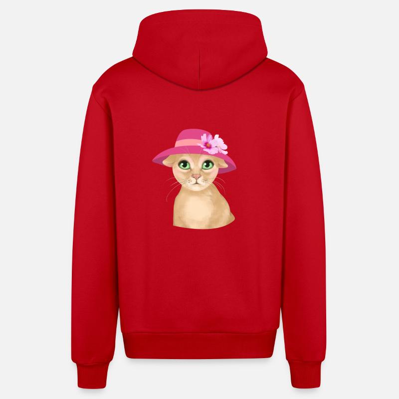 Chat avec chapeau et fleur - Veste à capuche bio décontractée fabriquée en UE - rouge