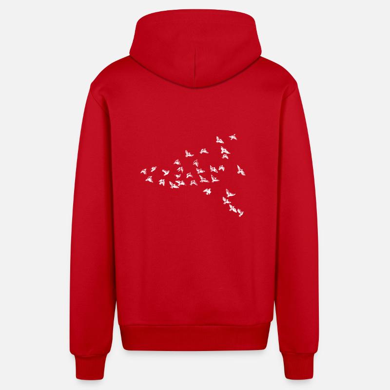 oiseaux - Veste à capuche bio décontractée fabriquée en UE - rouge