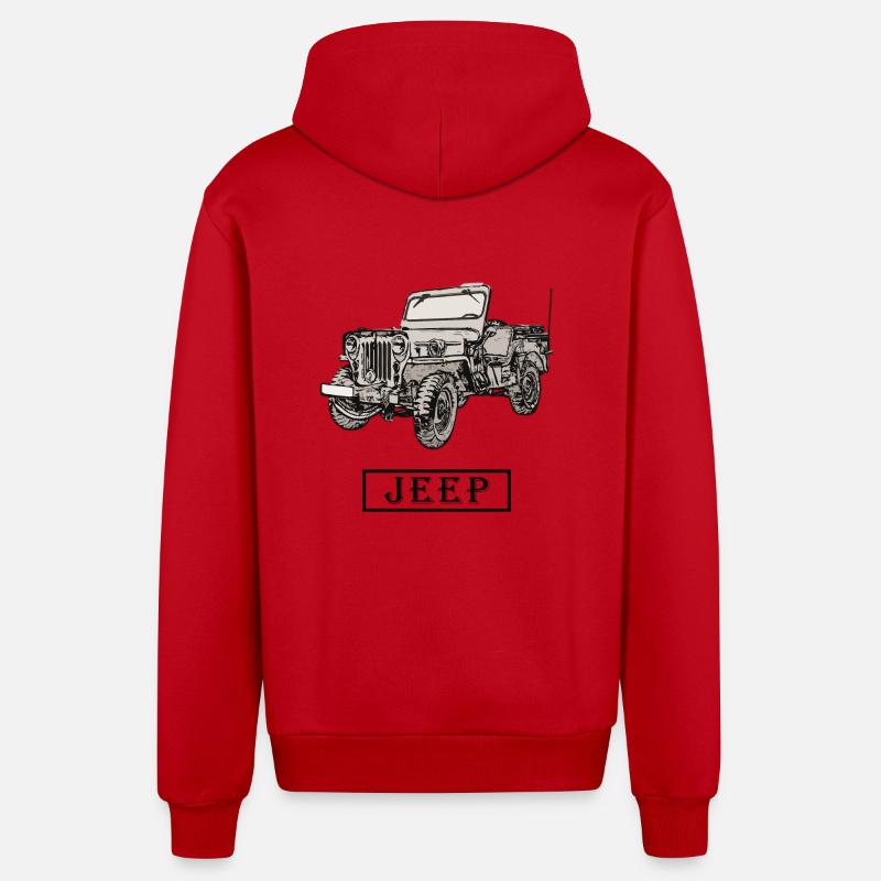 Willys Jeep dessin avec lettrage - Veste à capuche bio décontractée fabriquée en UE - rouge