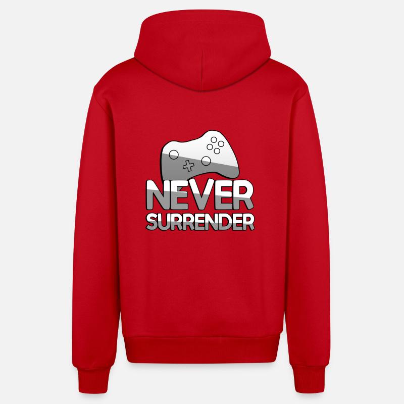 NEVER SURRENDER + Controller - Gaming - Organic Relaxed Hooded Jacket Made in EU - red