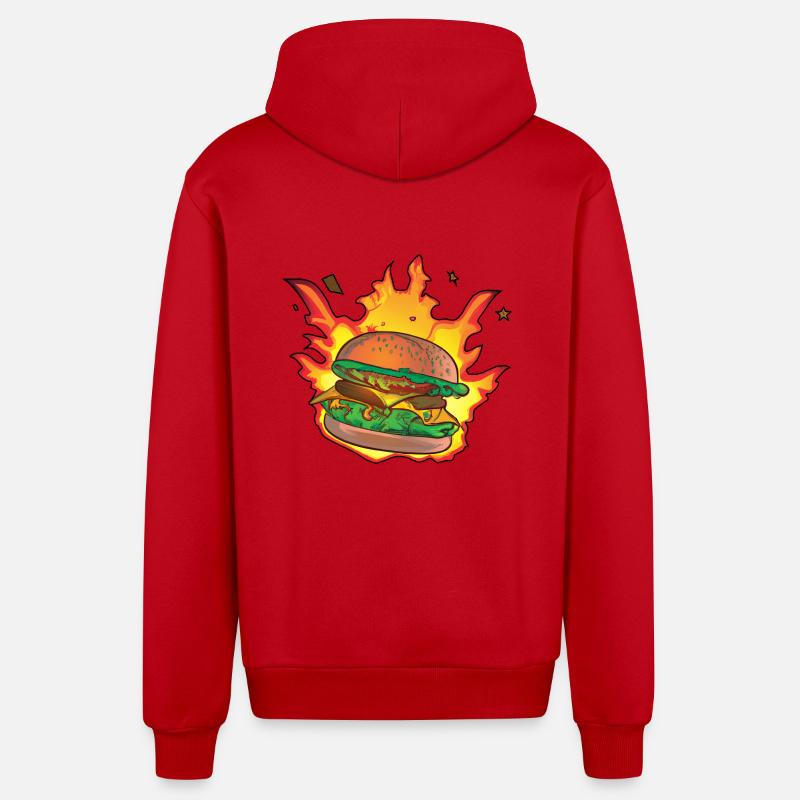 Burning Burger / Cheeseburger - Veste à capuche bio décontractée fabriquée en UE - rouge