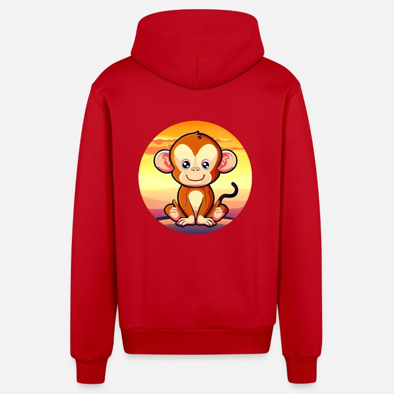 Mignon Singe Chimpanzé Sunset Design - Veste à capuche bio décontractée fabriquée en UE - rouge