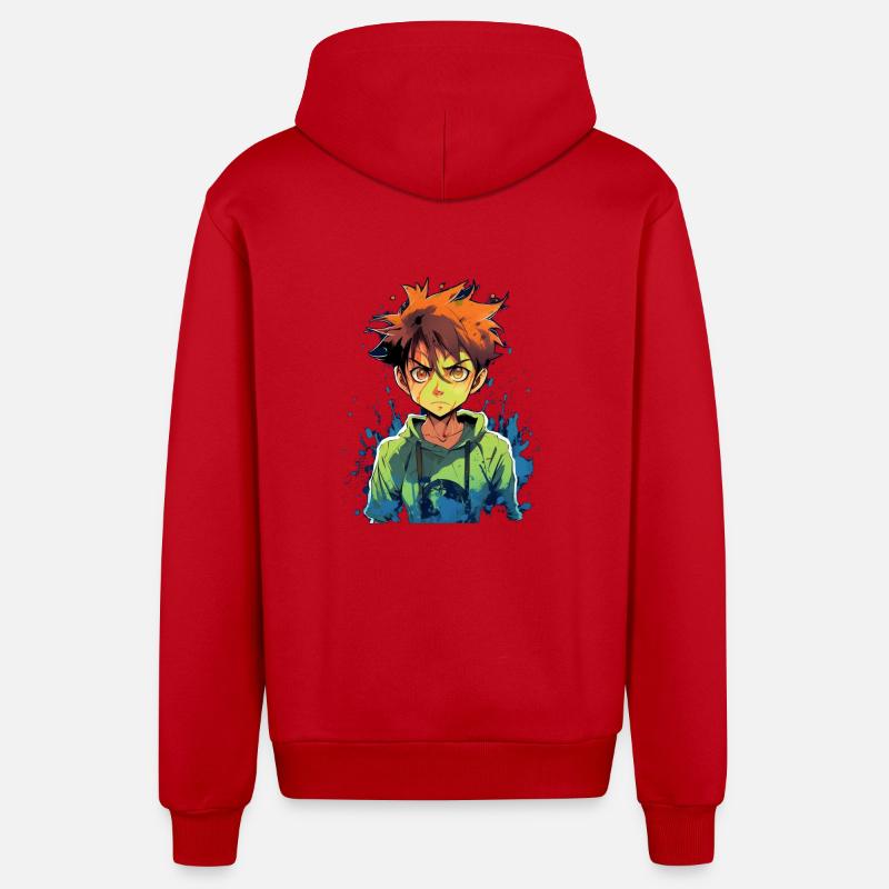 Garçon d’anime - Veste à capuche bio décontractée fabriquée en UE - rouge