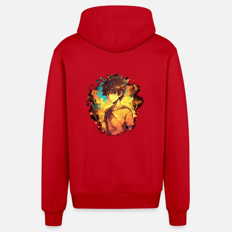 Garçon d’anime - Veste à capuche bio décontractée fabriquée en UE - rouge