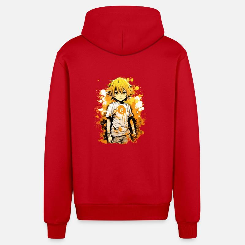 Garçon d’anime - Veste à capuche bio décontractée fabriquée en UE - rouge