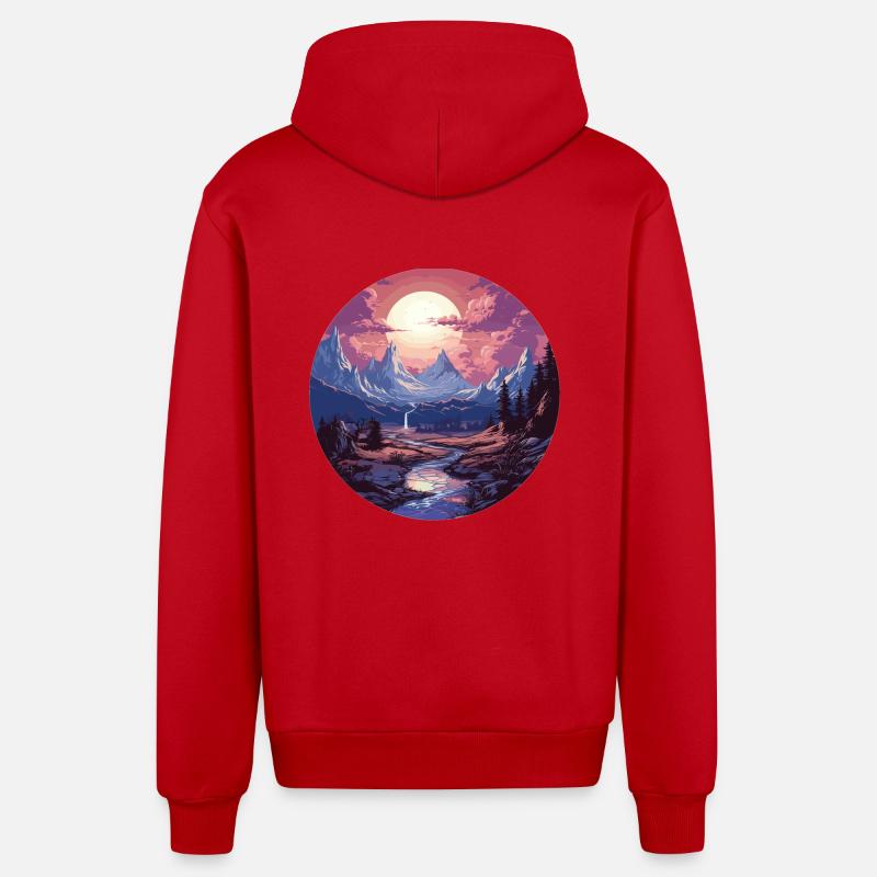 Landschaft - Illustration - Organic Relaxed Kapuzenjacke Made in EU - Rot