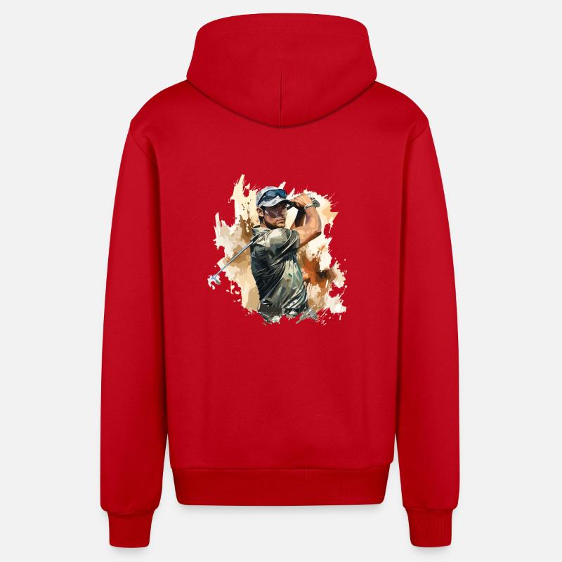 Joueur de golf - Illustration - Veste à capuche bio décontractée fabriquée en UE - rouge