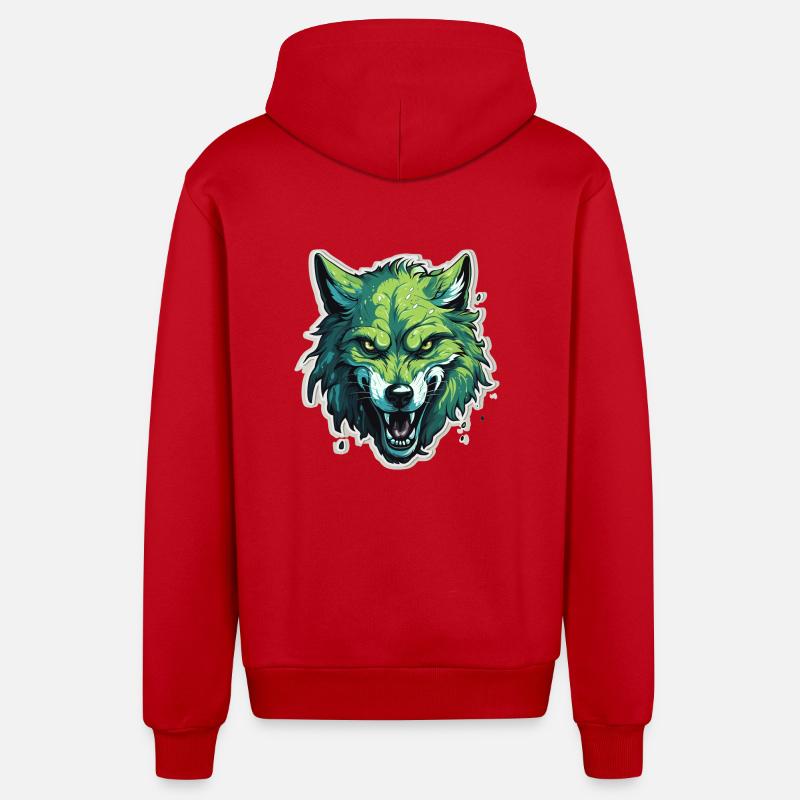 Loup - Illustration - Veste à capuche bio décontractée fabriquée en UE - rouge