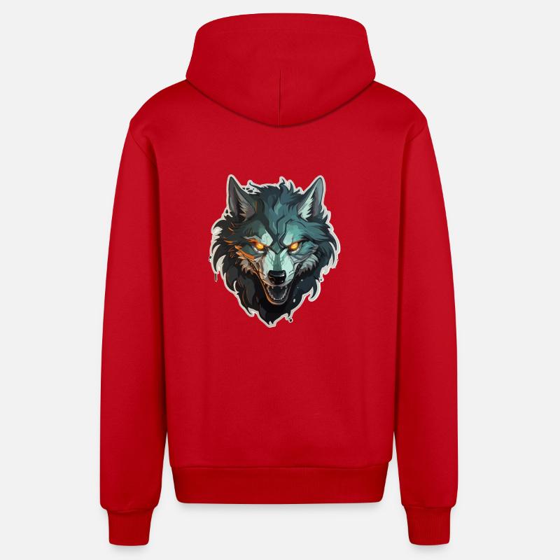 Loup - Illustration - Veste à capuche bio décontractée fabriquée en UE - rouge