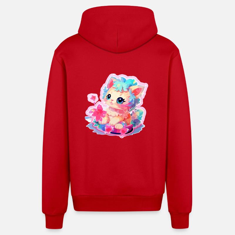 Chat - illustration - Veste à capuche bio décontractée fabriquée en UE - rouge
