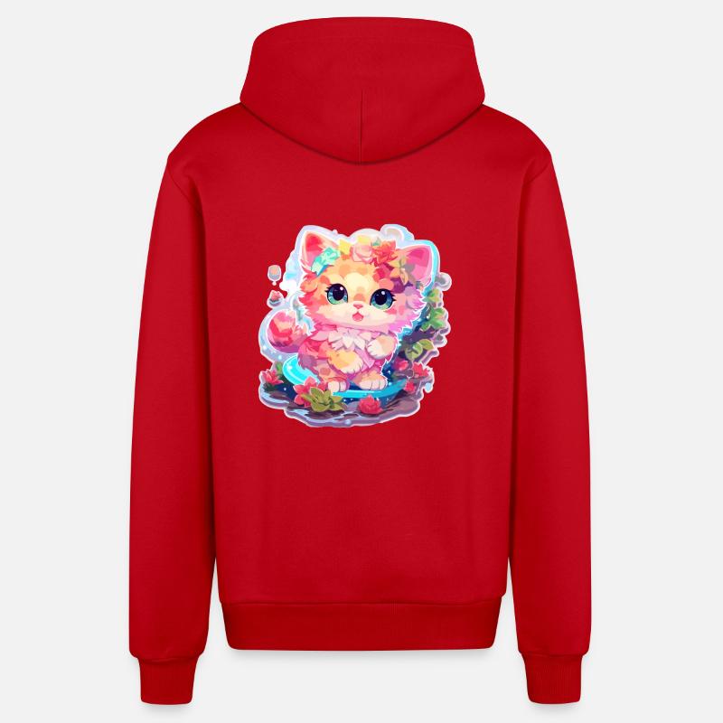 Chat - illustration - Veste à capuche bio décontractée fabriquée en UE - rouge
