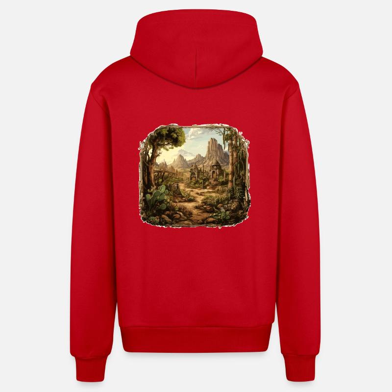 Paysage - Illustration - Veste à capuche bio décontractée fabriquée en UE - rouge