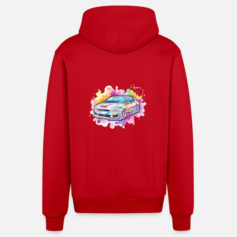Voiture - Illustration - Veste à capuche bio décontractée fabriquée en UE - rouge