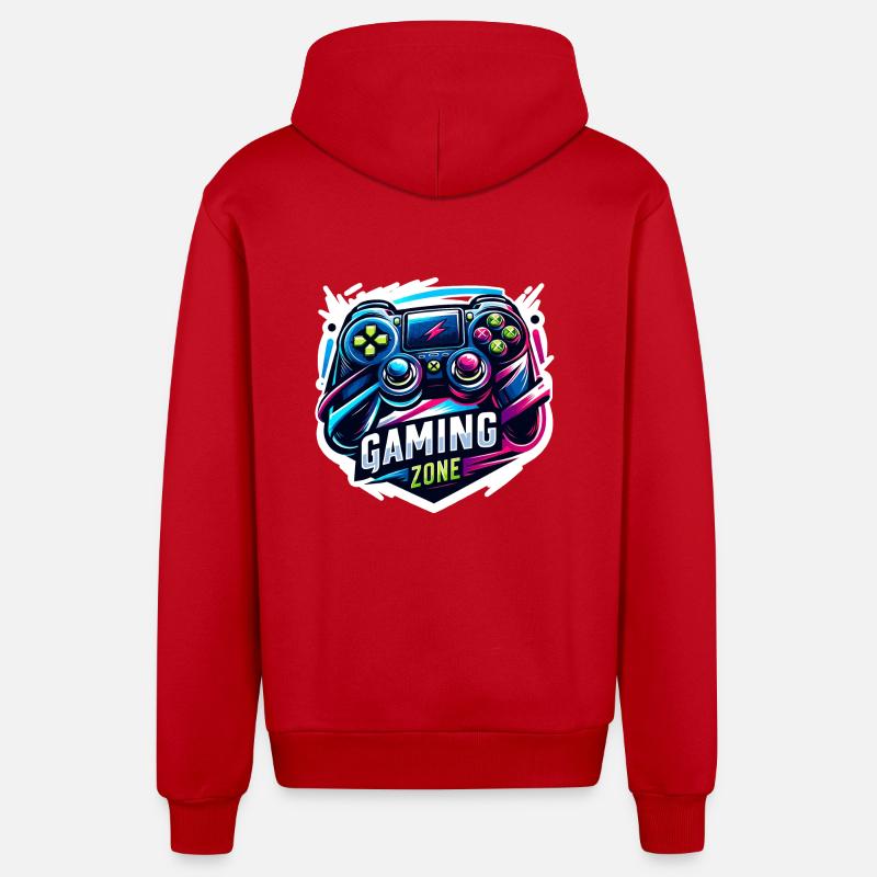 Gaming Zone - Controller Illustration - Organic Relaxed Hooded Jacket Made in EU - red