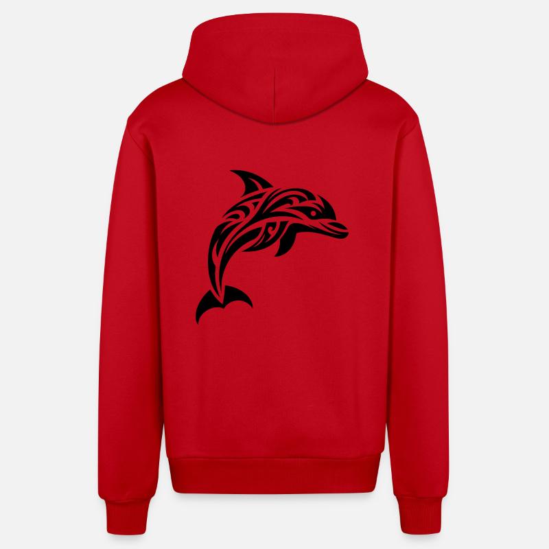 Springender süßer Tattoo Delfin - Organic Relaxed Kapuzenjacke Made in EU - Rot