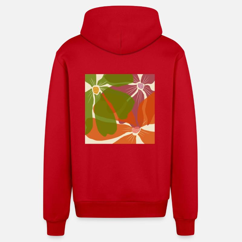 Motif de fleurs - Veste à capuche bio décontractée fabriquée en UE - rouge