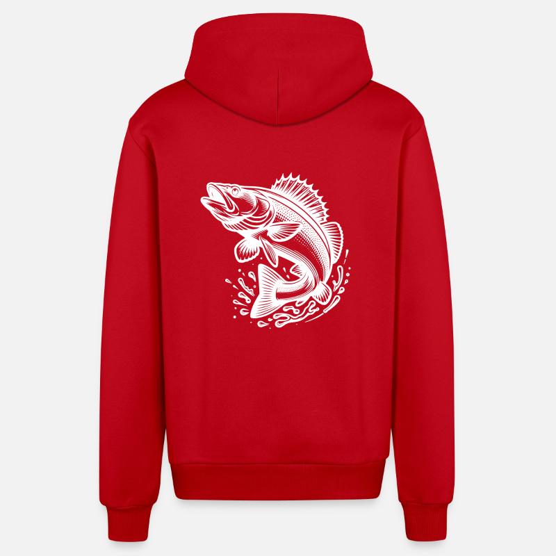 Grand poisson sandre sauteur - Veste à capuche bio décontractée fabriquée en UE - rouge