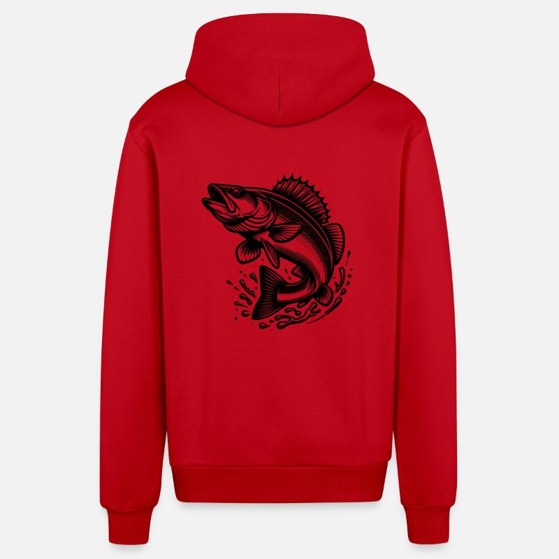 Grand poisson sandre sauteur - Veste à capuche bio décontractée fabriquée en UE - rouge