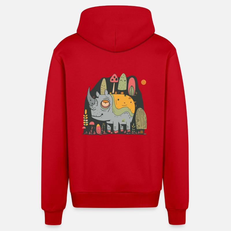 Rhinocéros fatigué | © M2-D2 - Veste à capuche bio décontractée fabriquée en UE - rouge