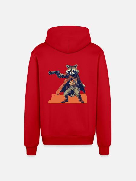 raccoon gunslinger - Organic Relaxed Hooded Jacket Made in EU - red