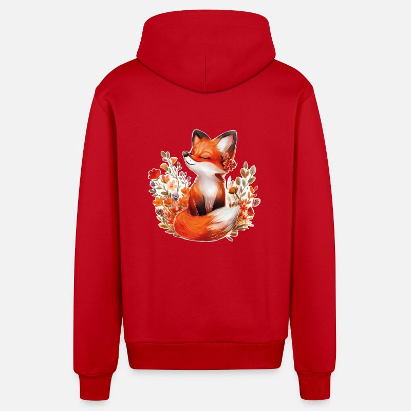Renard avec des fleurs - Veste à capuche bio décontractée fabriquée en UE - rouge
