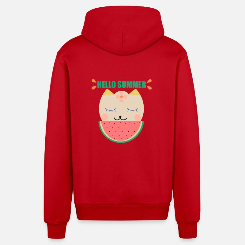 Chat d’été et pastèque - Veste à capuche bio décontractée fabriquée en UE - rouge